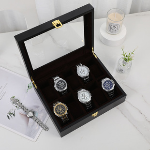 High-End Counter Matte Black Wood Paint 10-Digit Watch Box Multi-Digit Jewelry Watch Storage Box Manufacturer Spot Wholesale