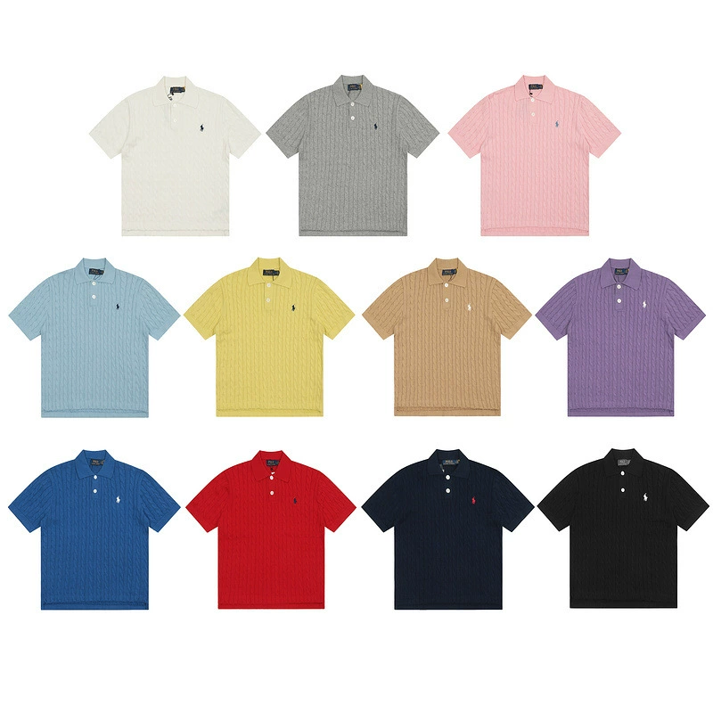 Вязаный воротник-поло RL с вышивкой, тонкая футболка с короткими рукавами для женщин, тонкий тонкий базовый слой в стиле ретро, летний модный топ с трибутомой