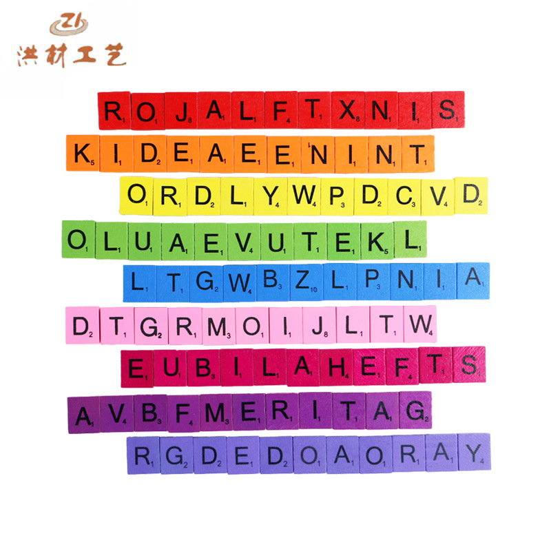 彩色26英文字母木质字母印刷木片早教益智100片/包黑字体可定 制