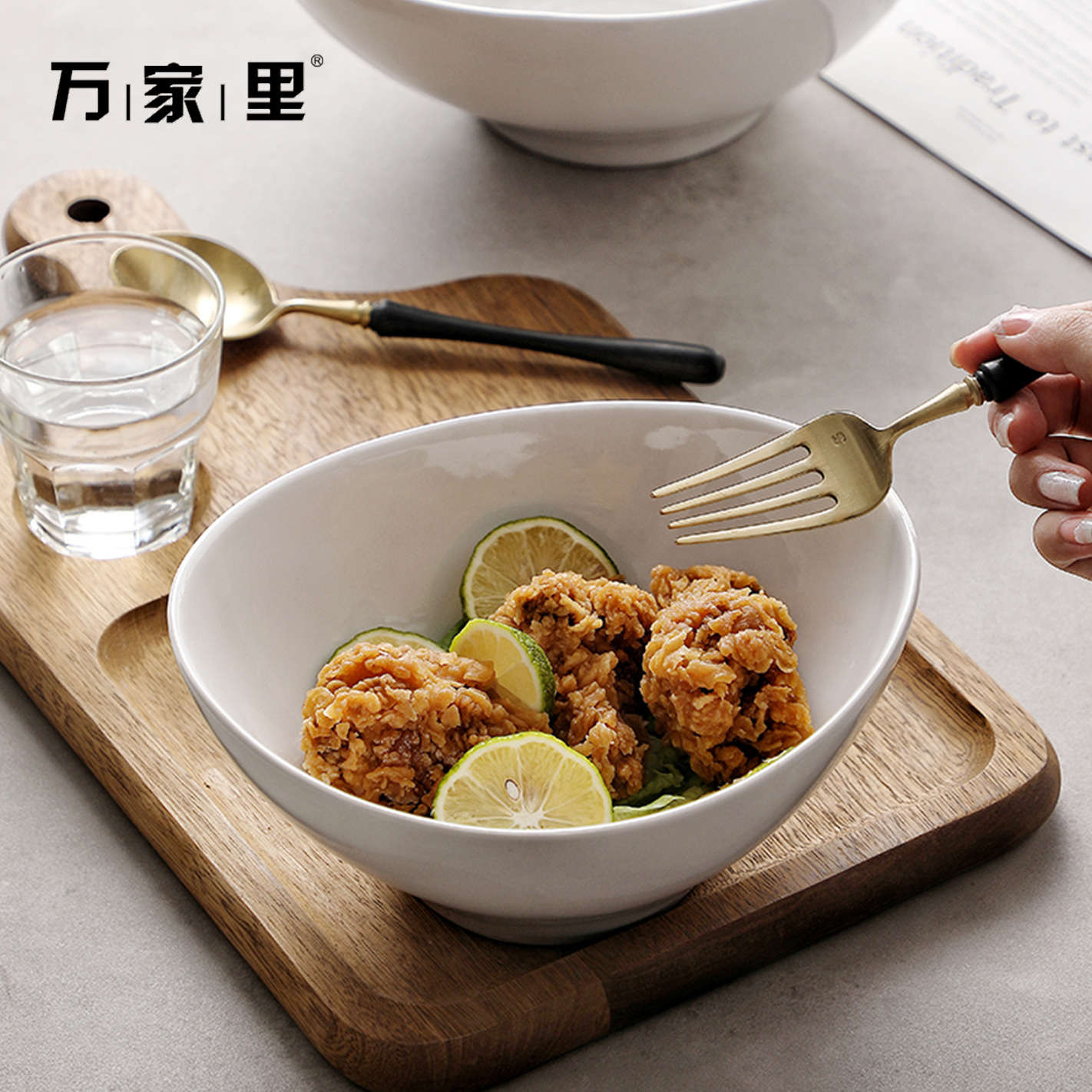 Bowl de cerámica simple, tazón de platos caseros, tazón de ensalada, tazón profundo, tazón de sopa de comida occidental, tazón de forma especial, cubiertos de restaurante creativos