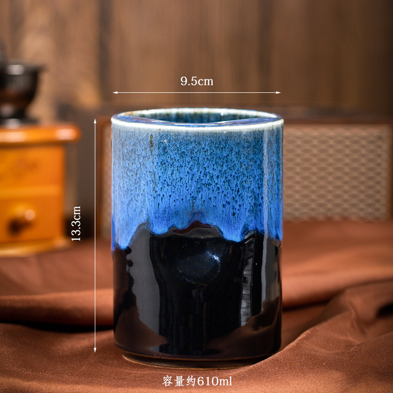 窑变复古咖啡杯水杯创意陶瓷直筒杯大容量吸管杯跨境粗陶马克杯子|undefined