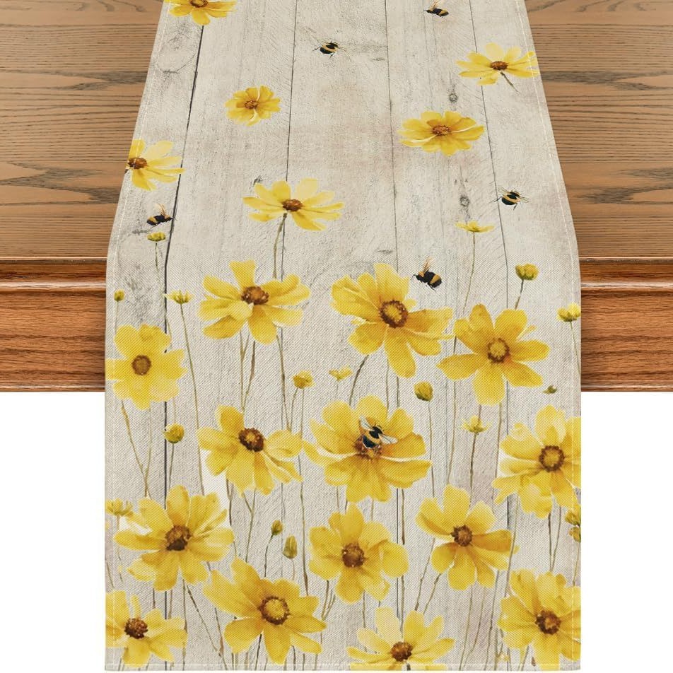 Primavera y verano venta en caliente bandejas de mesa transfronterizas frescas flores pastílicas imitación de tela de mesa de lino girasoles verde bandejas de mesa de hoja