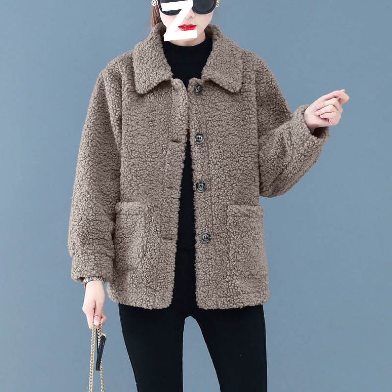 羊羔绒女士短外套春季新款中年妈妈颗粒绒羊羔毛皮毛一体开衫大衣
