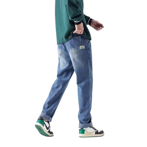 Spring and Autumn American-style Jeans for Men: Loose-Fit, Straight-Leg, Trendy Streetwear, Wide-Legged, High-Street Design, Straight-Cut Denim Pants