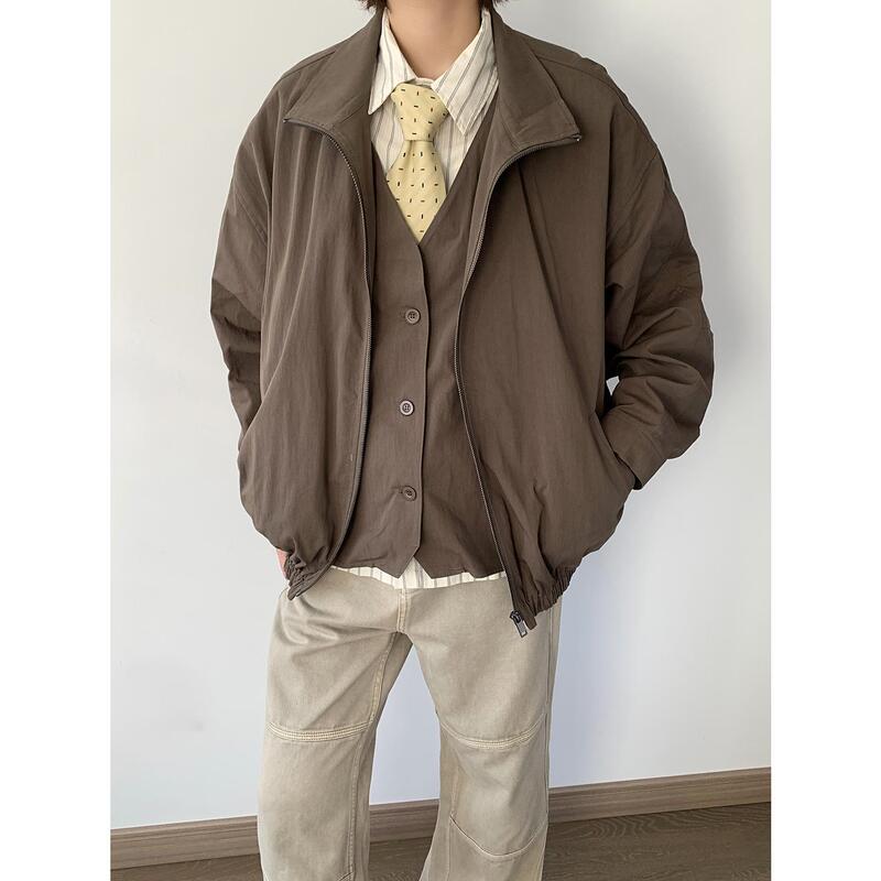 Fashionable Design Retro Vest Fake Two-Piece Gentleman's Work Jacket Korean Maillard Men's Fashion Jacket Fashionable Design Retro Vest Fake Two-Piece Gentleman's Work Jacket Korean Maillard Men's Fashion Jacket