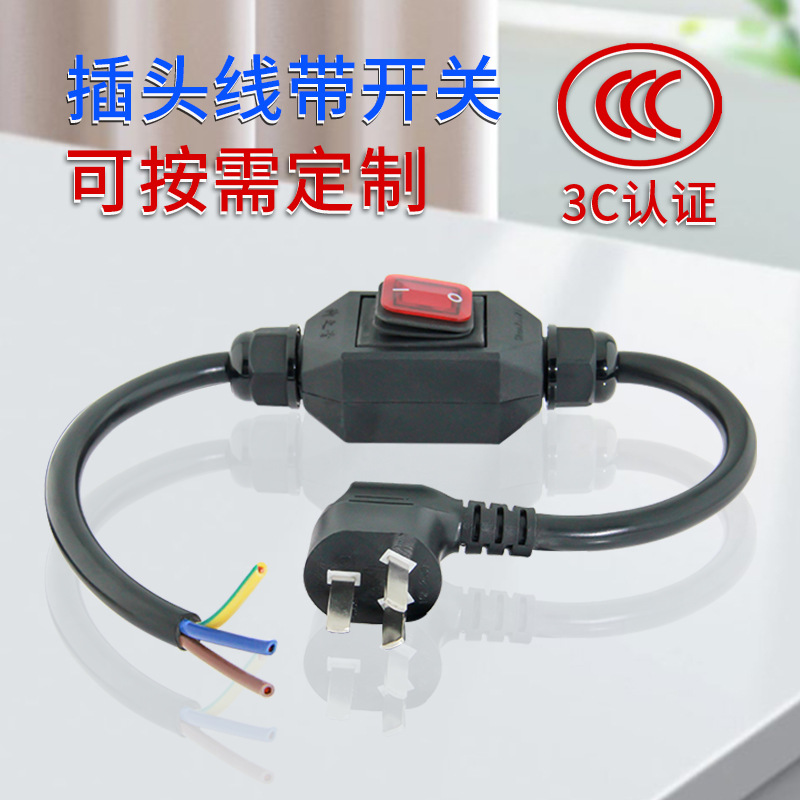 10A大功率电源线带开关 三脚插头双线断电专用延长电线三相3芯2.5