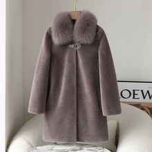 中老年妈妈款羊剪绒大衣女皮毛一体羊毛狐狸毛领海宁皮草外套冬季