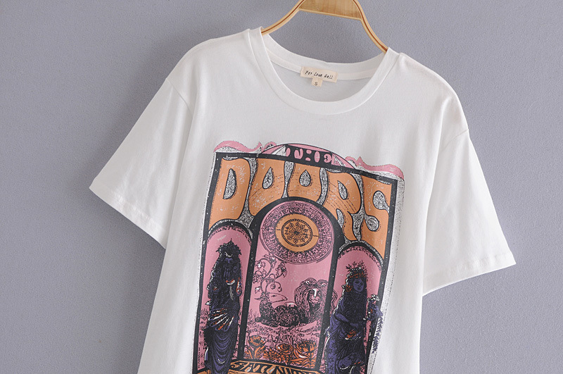 round neck short sleeve statue print T-shirt  NSAM32411