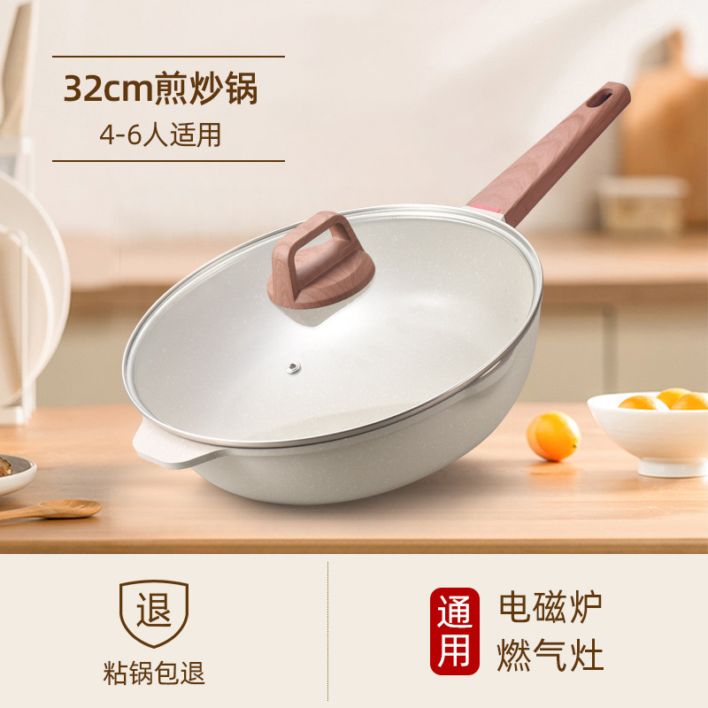 Sartén Shuaidebao para cocina doméstica, imitación de sartén de fundición a presión con fondo plano, apta para cocinas de inducción, sartén antiadherente con revestimiento de mármol.