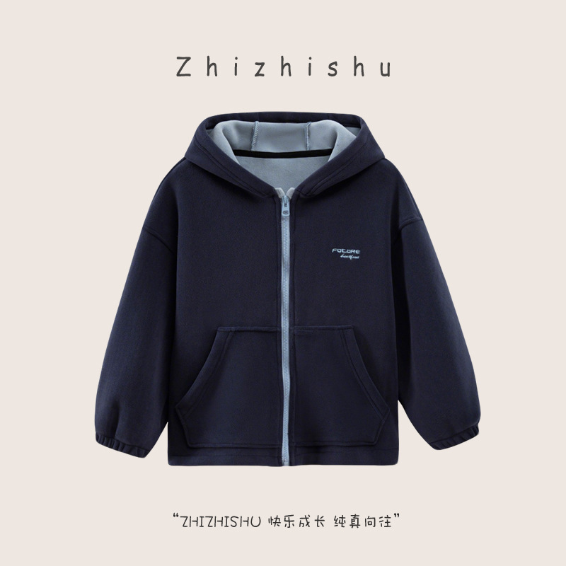 儿童奥粒绒拉链开衫2025新款春秋季厚款保暖上衣连帽韩版洋气外套|undefined