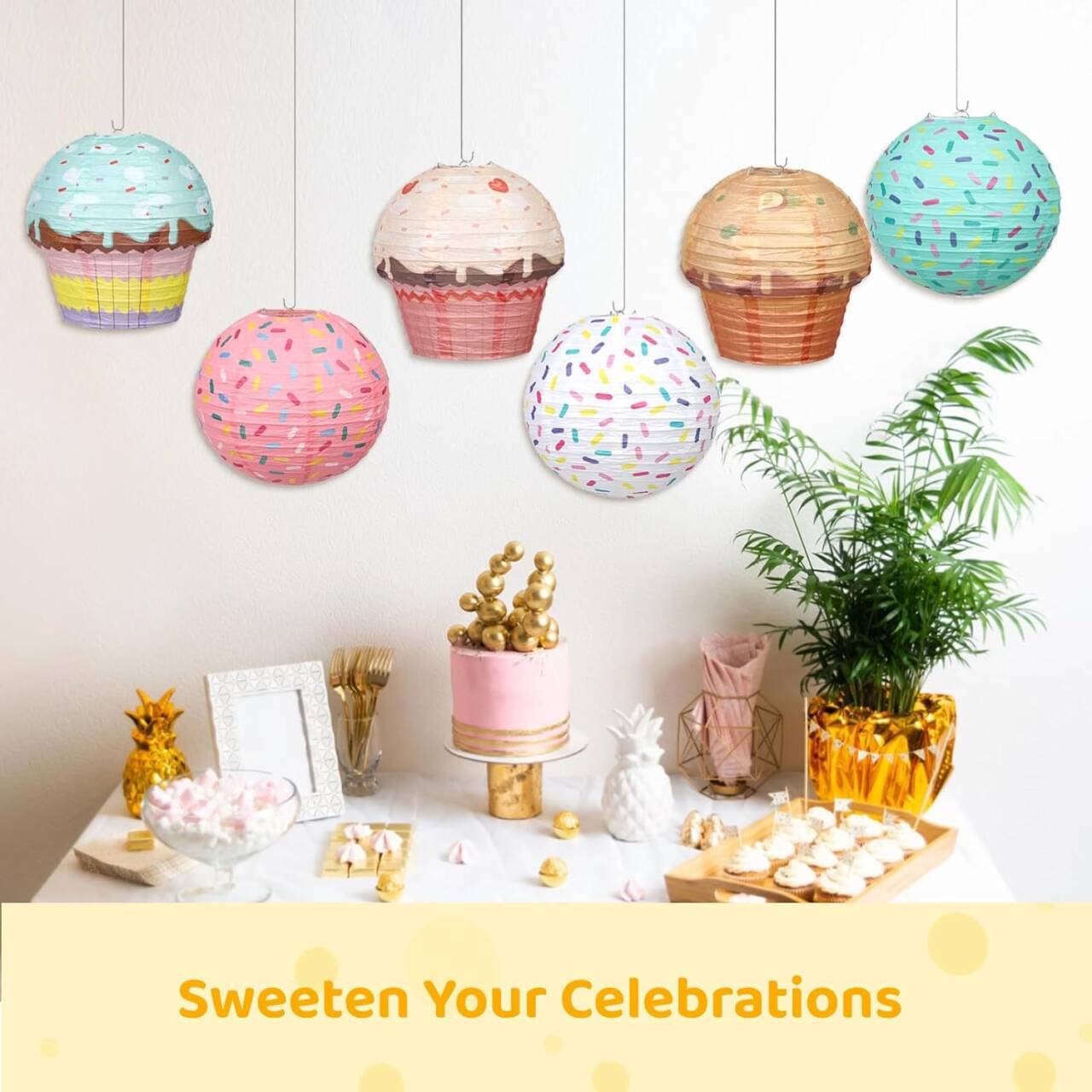 Customized Donut Paper Lantern Candy Theme Kidsren's Birthday Party Decoration Ice Cream Colorfulful Hanging Arrangement