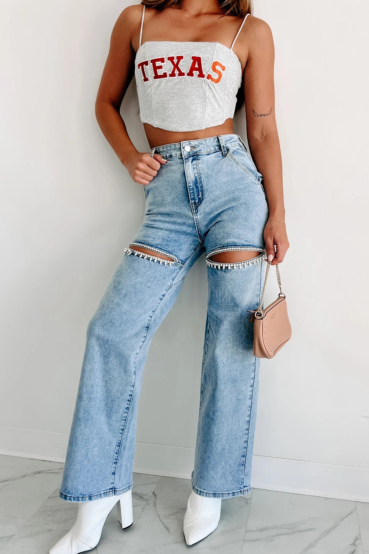 Regular Fit Fit Type Women's Daily Streetwear Solid Color Full Length Ripped Jeans Straight Pants