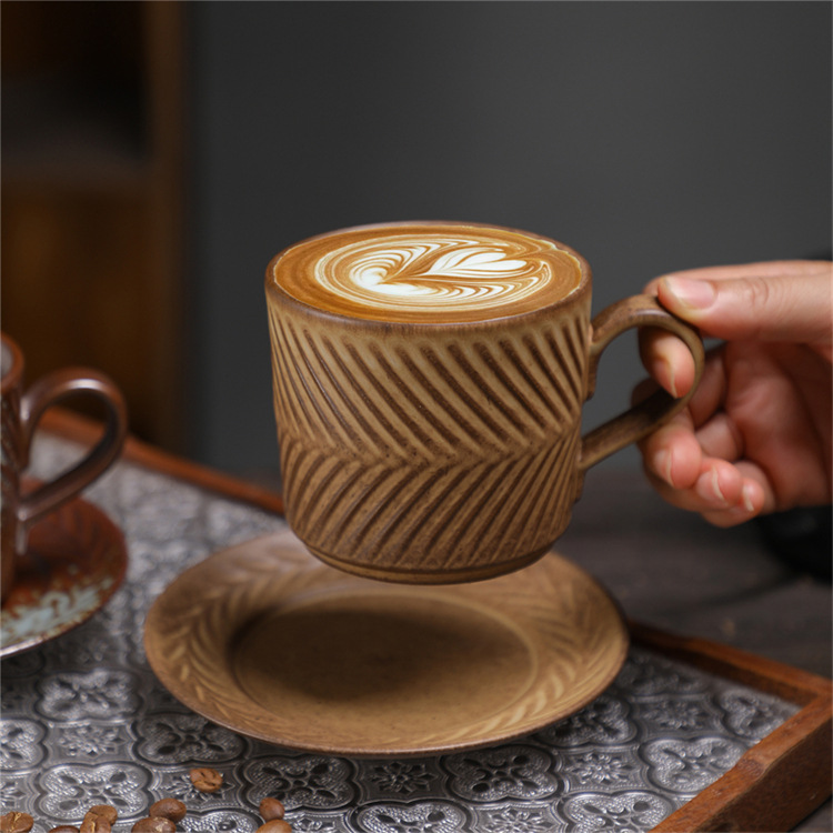 Ceramic Coffee Cup Set Wabi-sabi Style Japanese Embossed Ceramic_voghion.com