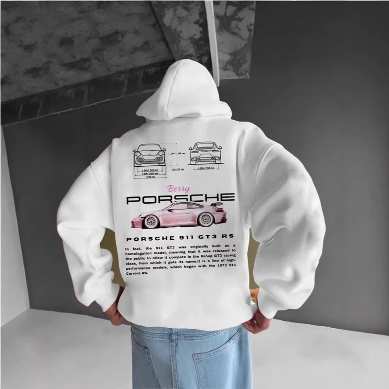 2026 Spring Popular Cross-Border Car Print Men's Hooded Sweatshirt with Heart-Warming Patterns, Hot-Selling Model