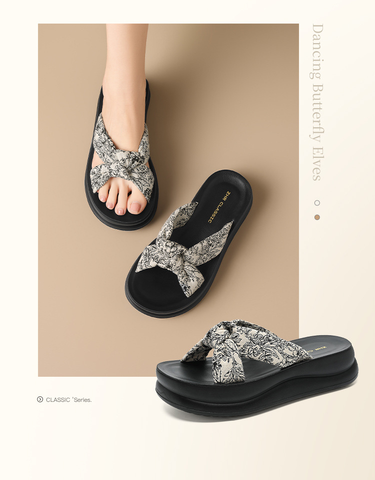 Dép sandal nữ quai chữ V đế dày phong cách hoa văn nổi — QE60 mét trắng chi tiết 3