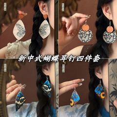 新中式木质蝴蝶几何耳环波西米亚复古民族风耳钉小众高级感耳饰女