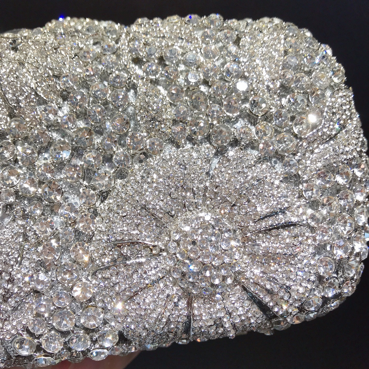 Túi clutch dạ hội hộp cứng kim loại đính đá lấp lánh — Màu xanh ngọc chi tiết 5