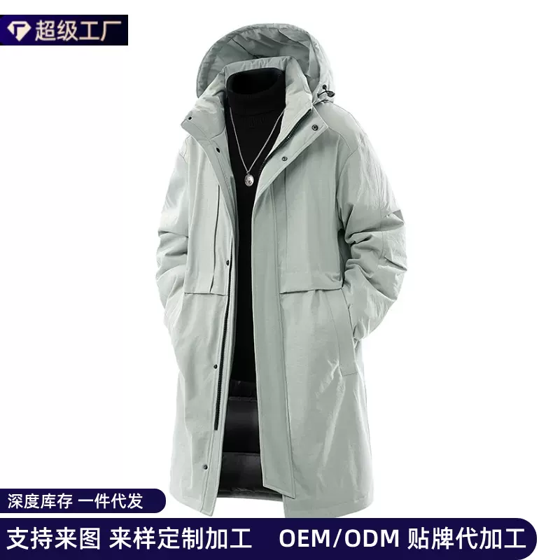 跨境25新款冬季连帽中长款棉袄潮流加厚风衣派克服棉衣外套男款
