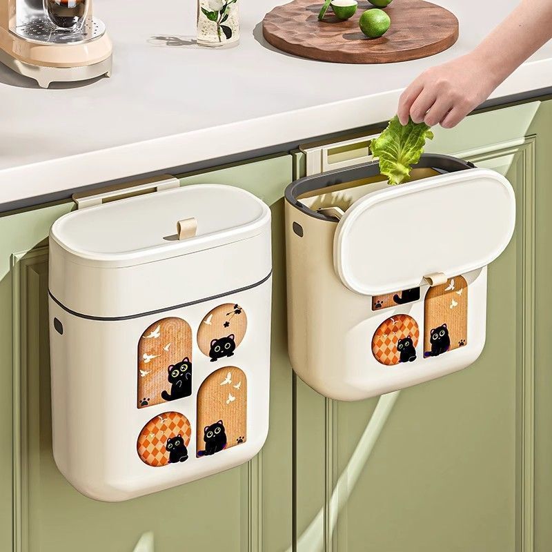 Kitchen Trash Can Wall-Mounted Household 2025 New High-Looking Sanitary Bucket with Lid, No Bending, Large-Capacity Paper Basket
