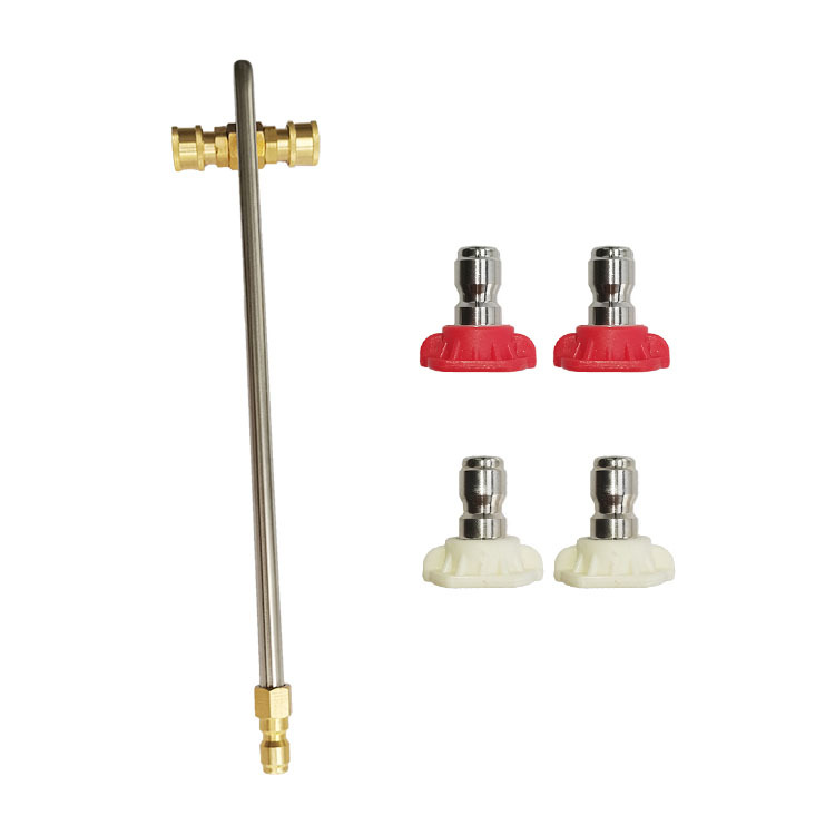 跨境厂家批发高压水枪头双头枪杆多角度排水沟清洁器套装快速接头