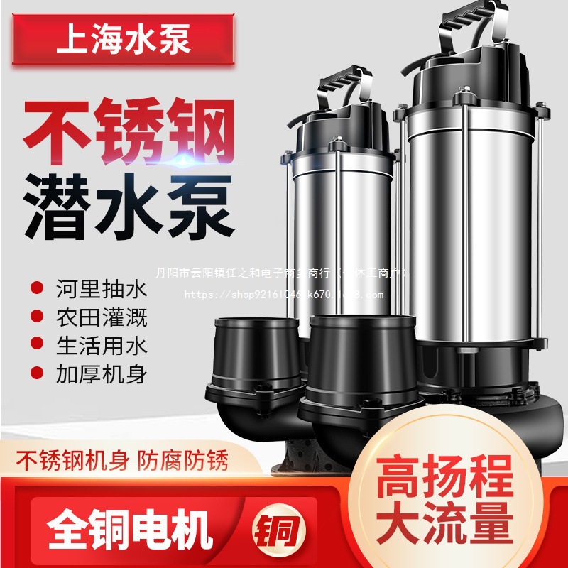 上海水泵农用大流量潜水泵高扬程家用抽水泵不锈钢污水泵220V380V