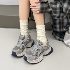 厚底增高老爹鞋女款2025年春季新款银色透气百搭轻便运动休闲鞋子