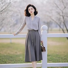 秋季新款气质穿搭一整套高级感轻奢女装通勤衬衫半身裙两件套装
