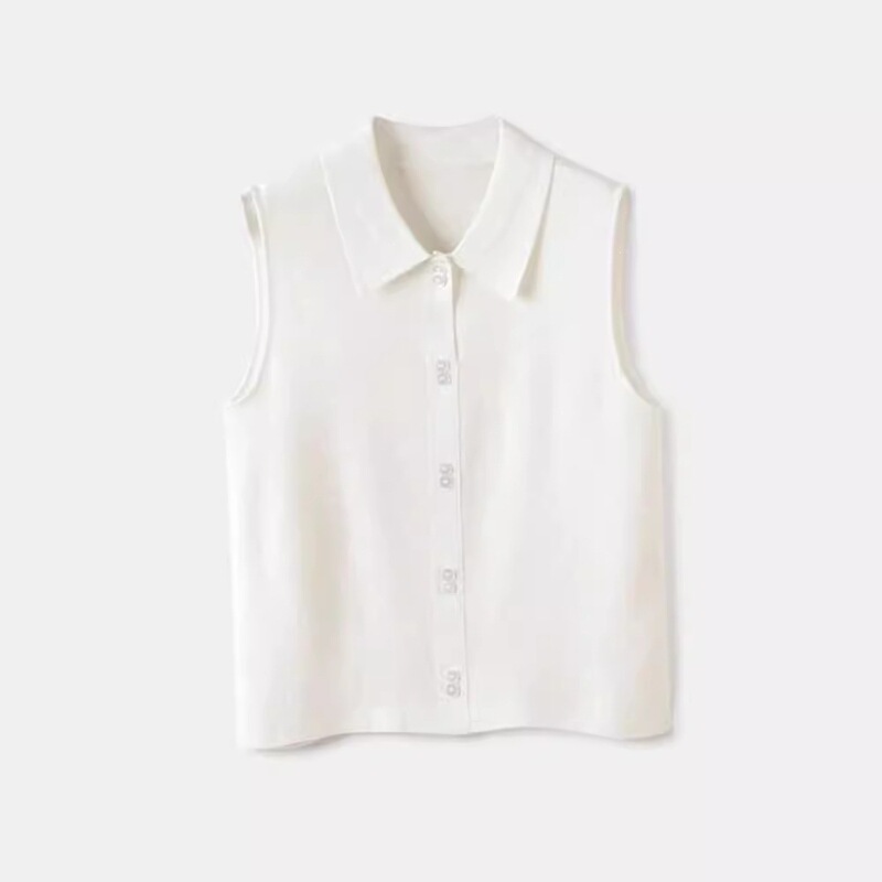 Shirt-Collar Knitted Vest for Women, Merino Wool Sleeveless Base Layer Vest, Lapel Design for Layering, Sleeveless Shirt for Inner Wear