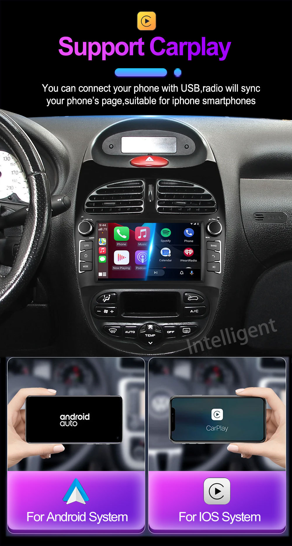 Suitable for Peugeot 206 Android 7inch Car Gps Bluetooth Carplay Car Navigation System Central Control Smart Car System