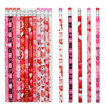 跨境热销铅笔情人节hb铅笔粉色爱心带橡皮小学生儿童学习卡通铅笔