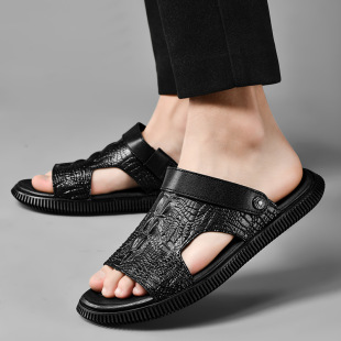 2489 Men's Sandals Two-wear Shoes Sandals and Slippers Summer Outdoor Crocodile Pattern Craft Face Open Toe Beach Shoes Half Slippers