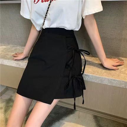 Summer fitted skirt with bow for elementary school students, Korean style, high waist, A-line