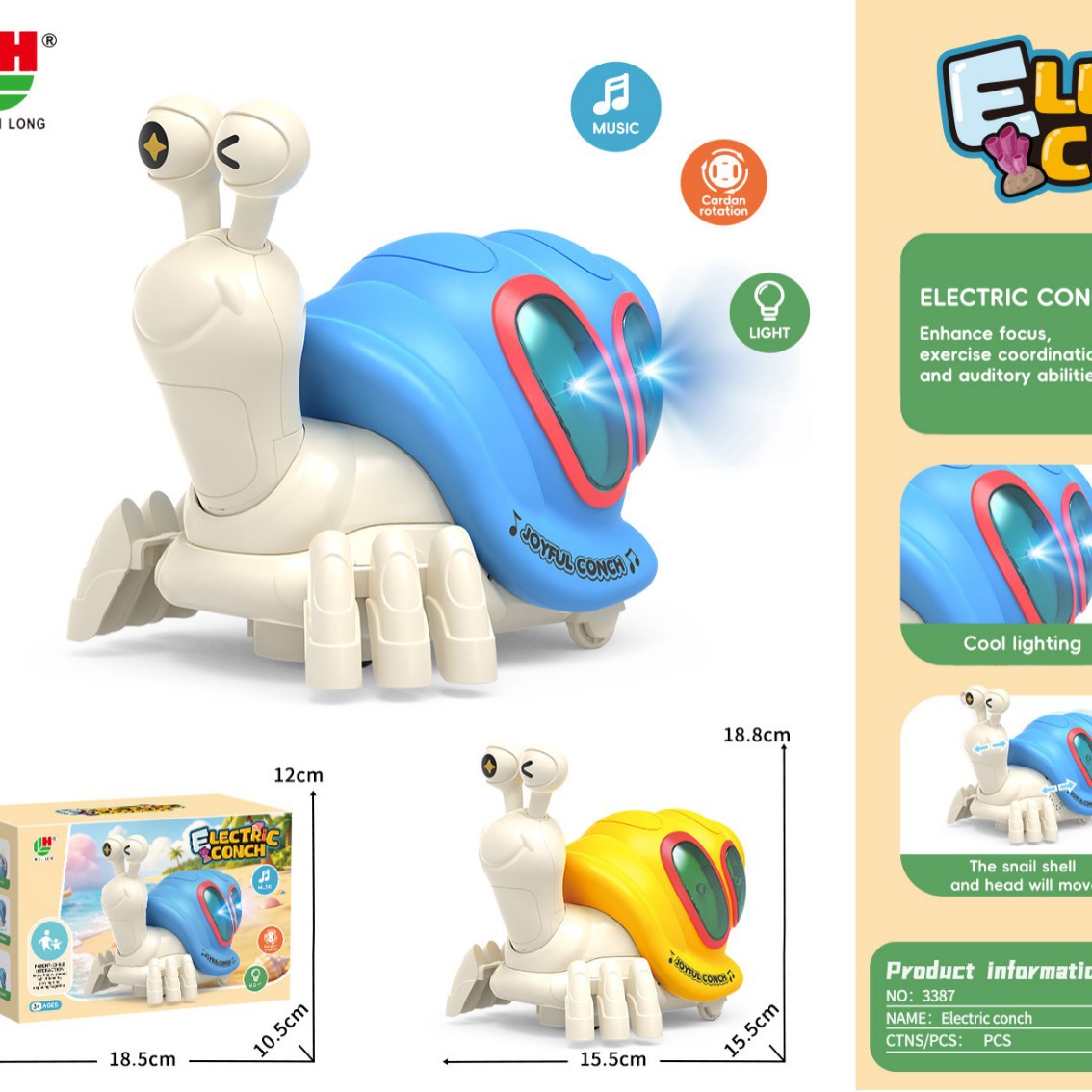 Cross-border children's electric crawling conch toy with lights and music, automatic walking educational toy