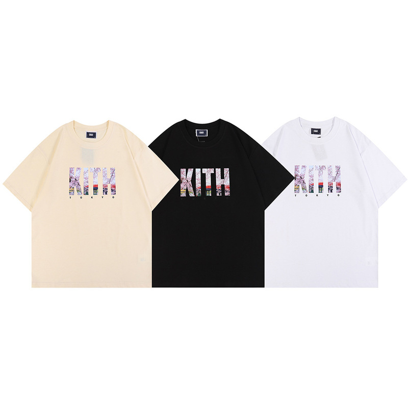Kith Classic Small Logo Small Label Godfather Letter Printing Simple and Fashionable Couple Pure Cotton Men's and Women's Short-Sleeved T-Shirts