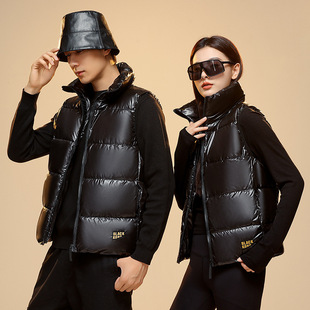 Black Gold Vest for Men and Women, 24 New Korean Style Loose Glossy Pure Black Waistoutwear Vest Jacket That Can Be Worn Outside