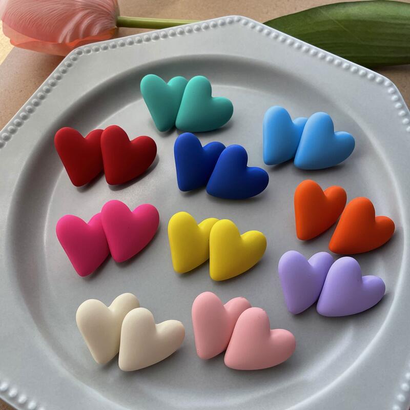 17g Weight Ear Studs Classification 1 Pair Cute Sweet Heart Shape Solid Color Stoving Varnish Arylic Ear Studs