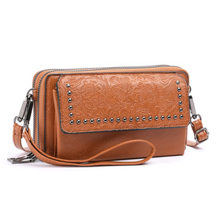 Cross-Border European and American Style Crossbody Mobile Phone Bag Embossed Mini Crossbody Bag Autum Women's 2025 Shoulder Bag Large Capacity Wallet