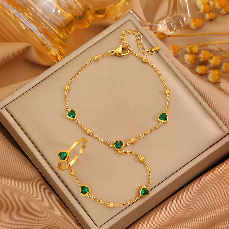 Titanium Steel Bracelet for Women, New Style, Simple Heart-Shaped Ring Integrated with Wrist Chain, Non-Fading, High-End Stainless Steel Jewelry