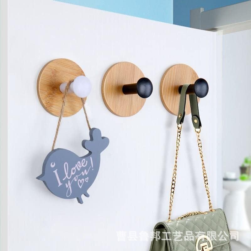 4 Pieces Wall Hook Hanging Adhesive Clothes Hook Bedroom Bathroom Towel Hook Wooden Cell Phone Line Storage