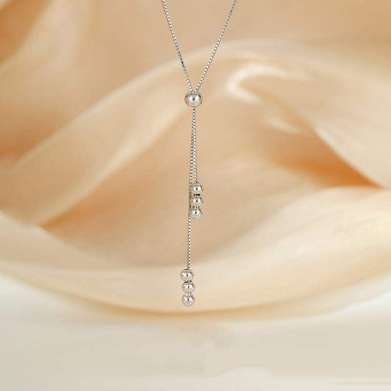 圆珠流苏项链抽拉可调节锁骨链简约choke颈链小众个性设计卫衣链