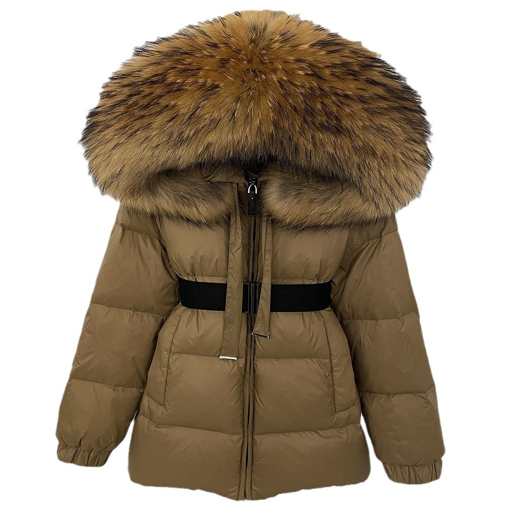 Women's Clothing Winter New High End Hooded Down Jacket For Women, Medium And Long Style, Slim Waist, Warm, Real Fur Collar_voghion.com