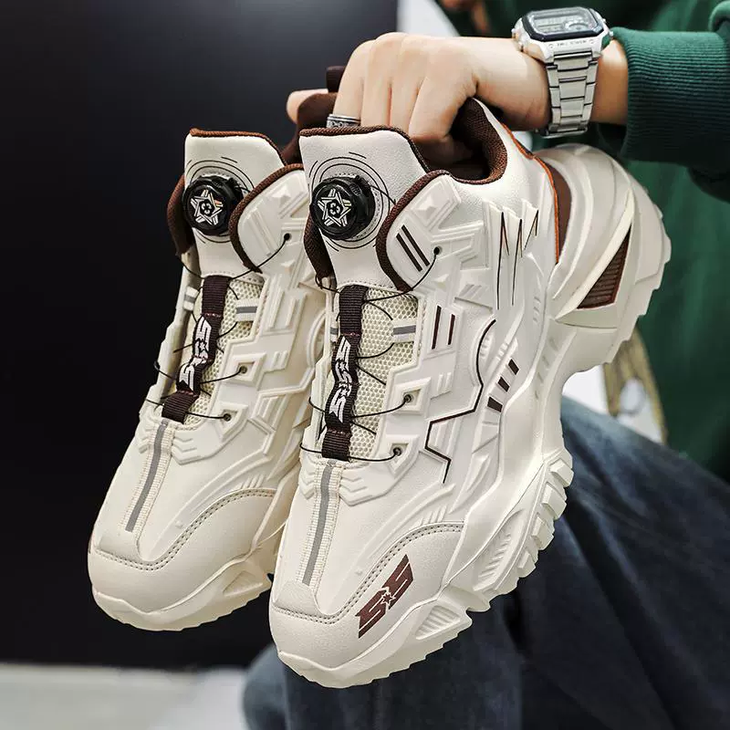 Мужская обувь Весенняя новая дышащая вращающаяся пуговица Подростковый бег Нескользящая спортивная обувь Повседневное увеличение папы приливная обувь