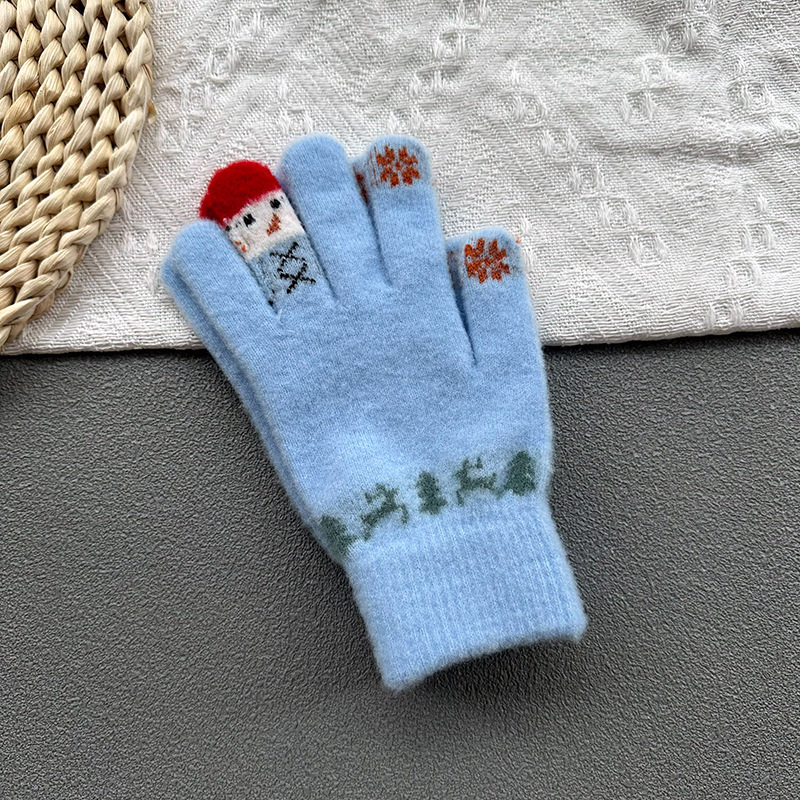 女性用ウール手袋、冬のかわいい雪だるまニット、タッチスクリーン、厚くて暖かい、サイクリング、5本指、冬用防寒綿|undefined