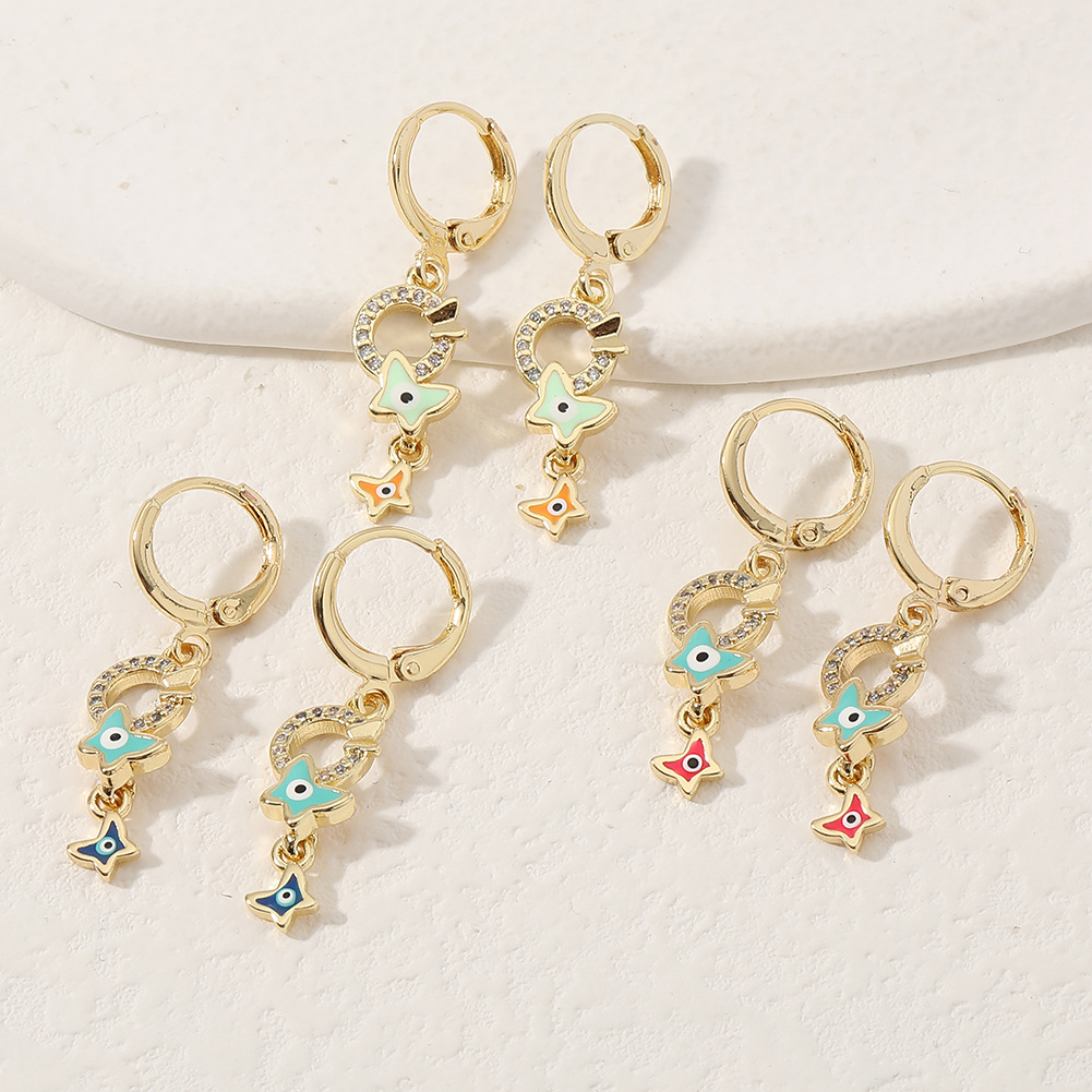 Fashion Devilu0027S Eye Butterfly Copper Drop Earrings Enamel Zircon Copper Earrings
