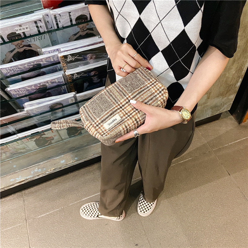 13311 checkered color-blocking large-capacity cosmetic bag, women's leopard print fashionable clutch, canvas storage bag wholesale undefined