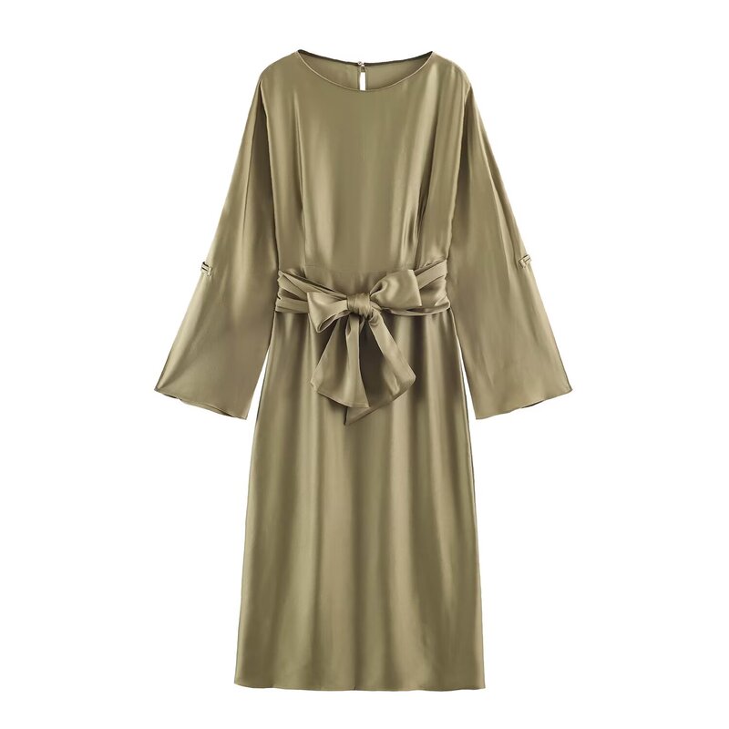 TAOP&ZA Women's Clothing 2026 Summer New Fashionable Elegant Silk Satin Midi Dress 2241789