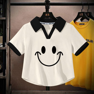 Children's Summer Clothing for Girls, Polo Short-Sleeve T-Shirt with a Turn-Down Collar, Toddler Tops, Baby Girl's Preppy Style Base Shirt, Fashionable Children's T-Shirt