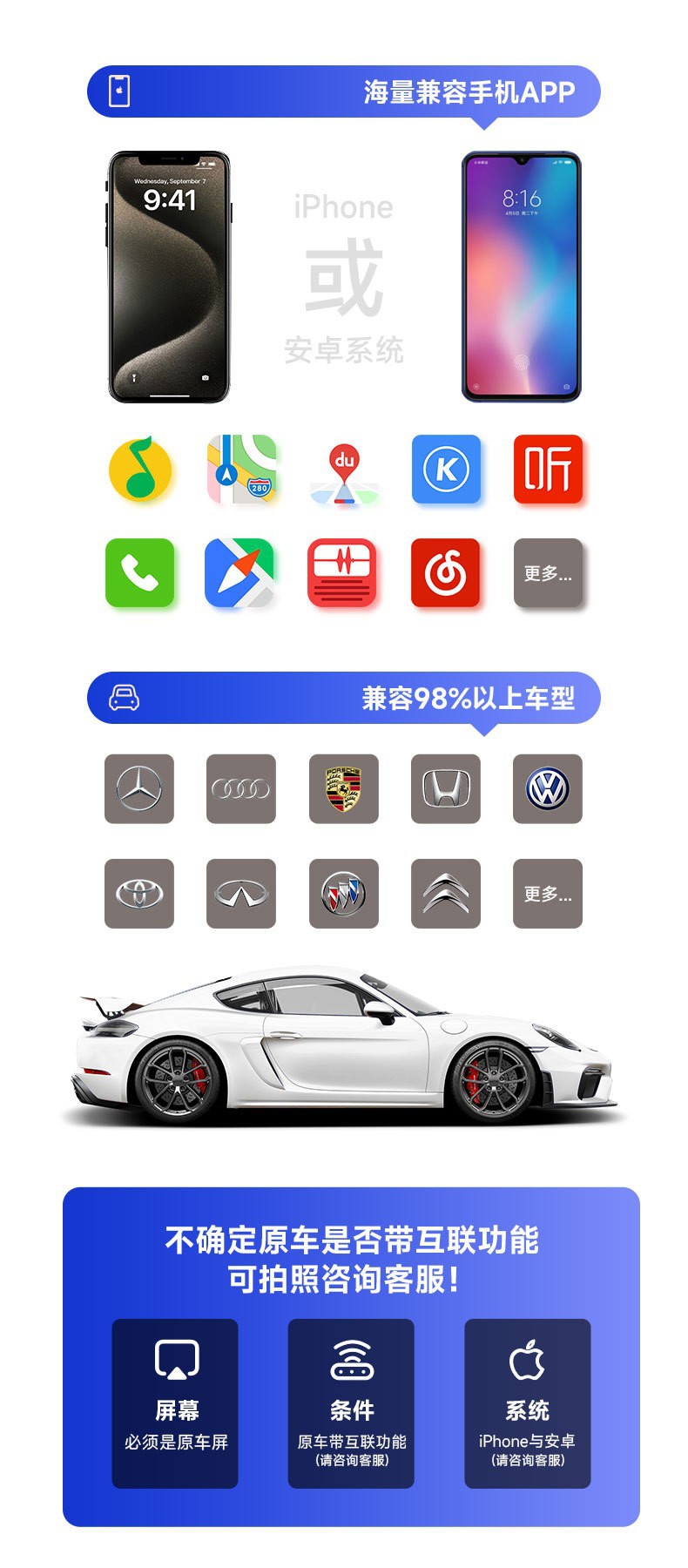 2-in-1 Carplay Android Wireless Adapter Wired to Wireless Car Ai Box