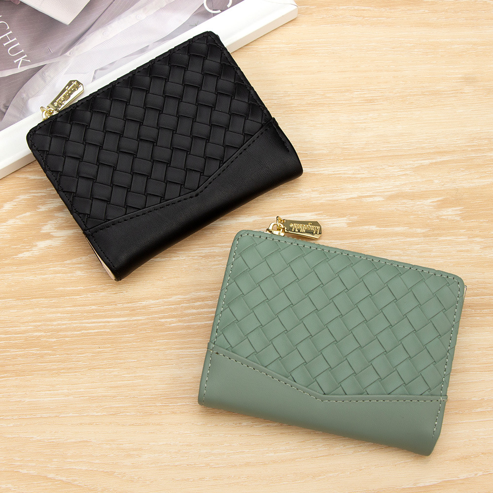 New Hot-Selling Women's Short Woven Pattern Wallet, Multi-Functional Fashionable Card Holder, Large Capacity, Multi-Card Slot Coin Purse
