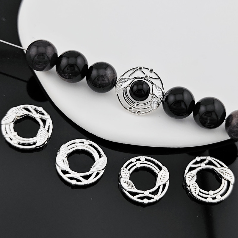 Alloy Leaf Bead Ring Planet Straight Hole Xizang Silver Bead Set Bead Ring Bead Clip Bead Circle DIY Beading Accessories Alloy Leaf Bead Ring Planet Straight Hole Xizang Silver Bead Set Bead Ring Bead Clip Bead Circle DIY Beading Accessories